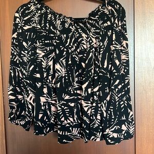 Sanctuary black and pink pattern off the shoulder blouse.